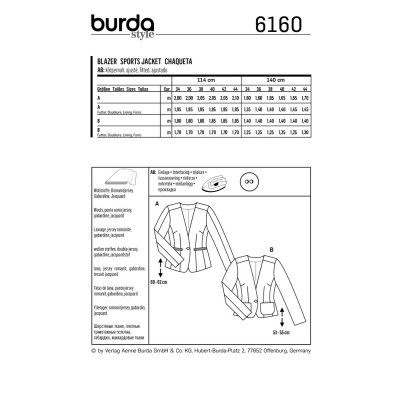 Střih Burda číslo 6160 sako