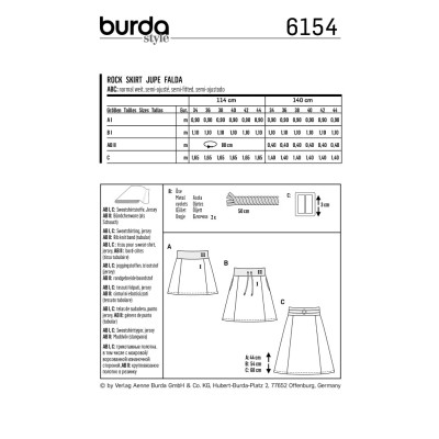 Střih Burda 6154, návod na šití: áčková sukně, mini sukně