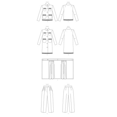 Střih Vogue 1717 francouzský kabátek, zavinovací sukně, kalhoty s puky