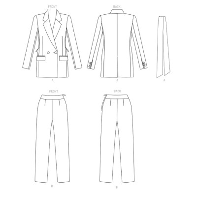 Střih Vogue 1716 dvouřadé sako, kalhoty, kalhotový kostýmek, Badgley Mischka