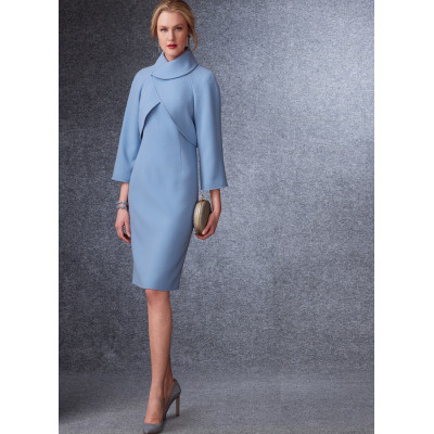 Střih Vogue 1736 úzké šaty se stojáčkem, krátké sako s raglánovým rukávem