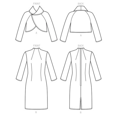 Střih Vogue 1736 úzké šaty se stojáčkem, krátké sako s raglánovým rukávem