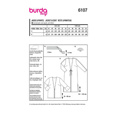 Střih Burda číslo 6107 lehké sako, kabátek pro plnoštíhlé