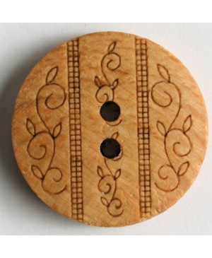 Dřevěný knoflík DILL s laserem gravírovanými ornamenty, hnědý, dvoudírkový