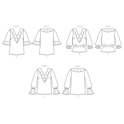 Střih Butterick 6814 halenka s volány