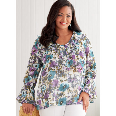 Střih Butterick 6814 halenka s volány