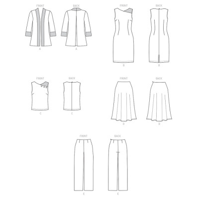 Střih Butterick 6796 pouzdrové šaty, sako, top, sukně, kalhoty