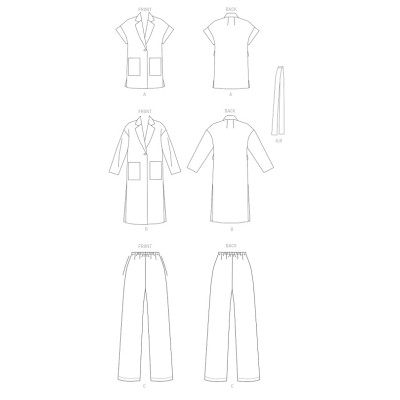 Střih Vogue 1758 rovný kabát, vesta, kalhoty s gumou v pase