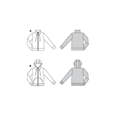 Střih Burda 6090, návod k šití: mikina na zip s kapucí, mikina s vysokým límcem