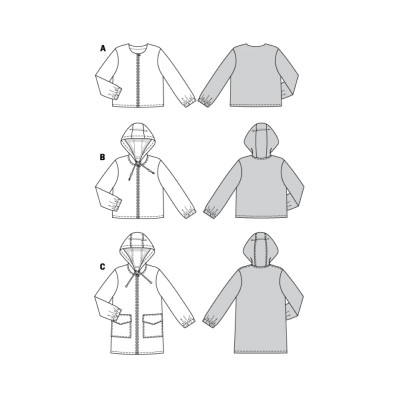 Střih Burda 6088, návod k šití: mikina na zip s kapucí, sako na zip, dlouhá bunda s kapucí, pláštěnka