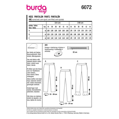 Střih Burda 6072, návod k šití: cigaretové kalhoty