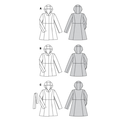 Střih Burda 6057, návod k šití: áčkový kabát s kapucí, krátký kabát