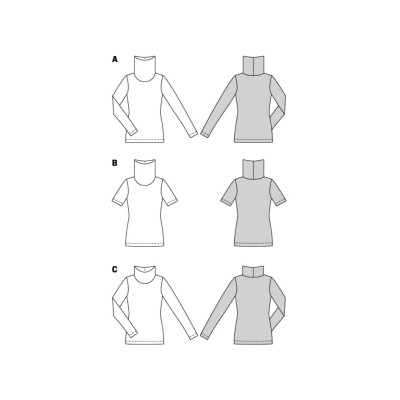 Střih Burda 6056, návod k šití: delší tričko, rolák, tričko s dlouhým rukávem