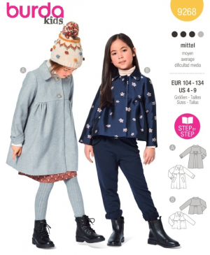 Střih Burda 9268, návod k šití: dětský vlněný kabát