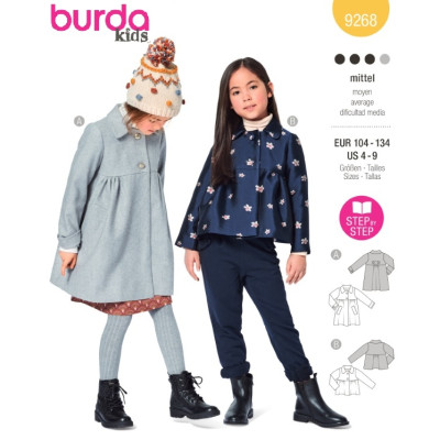 Střih Burda 9268, návod k šití: dětský vlněný kabát