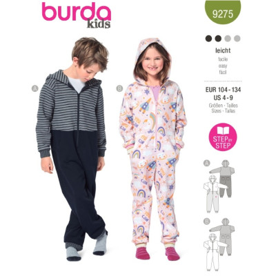 Střih Burda 9275, návod k šití: dětský teplákový overal, kombinéza