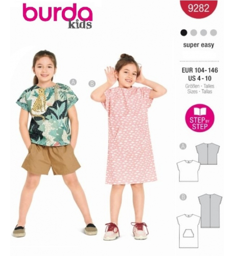 Střih Burda číslo 9282 dětské tričko, tričkové šaty