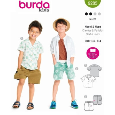 Střih Burda číslo 9285 dětská košile, kraťasy