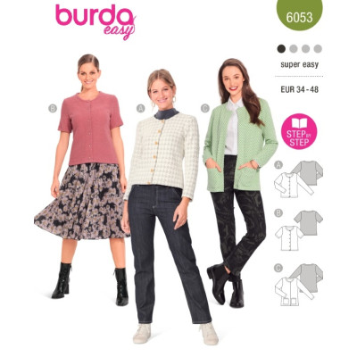 Střih Burda 6053, návod k šití: propínací svetr, kardigan