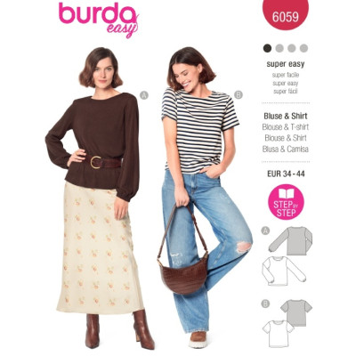 Střih Burda 6059, návod k šití: halenka, tričko