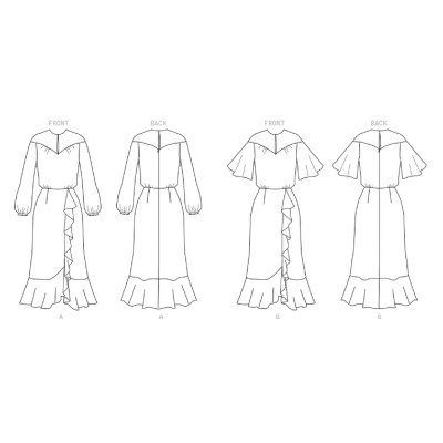 Střih Butterick 6823 halenkové šaty s volány