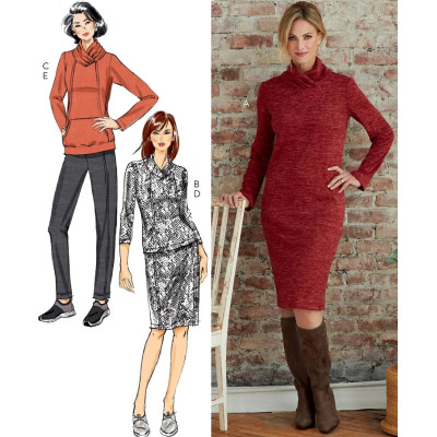 Střih Butterick 6858 mikinové šaty, mikina, sukně, teplákové kalhoty