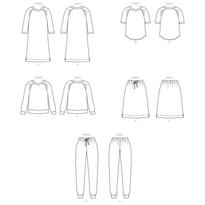 Střih Butterick 6859 tričkové šaty, tričko, sukně s gumou v pase, tepláky