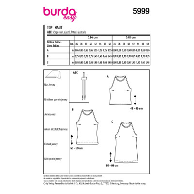 Střih Burda 5999, návod k šití: tílko, top bez rukávů
