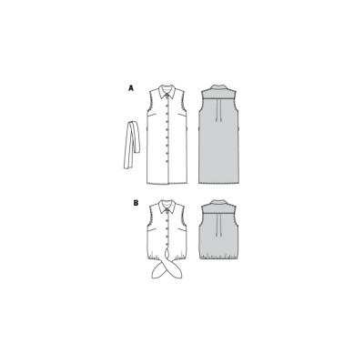 Střih Burda 6003, návod k šití: košilové šaty, košile bez rukávů