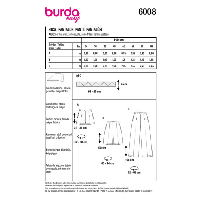Střih Burda 6008, návod k šití: kalhoty s gumou v pase, šortky