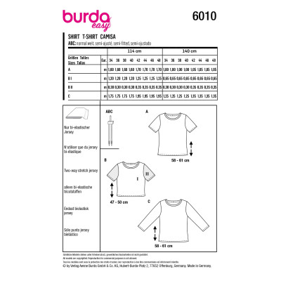 Střih Burda 6010, návod k šití: tričko
