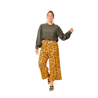 Střih Burda 6017, návod k šití: kalhoty s gumou a zavazováním v pase, lněné kalhoty