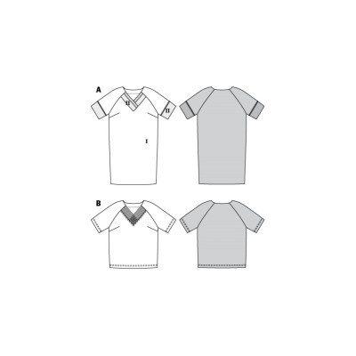 Střih Burda 6018, návod k šití: rovné šaty se zdobeným V-výstřihem, tričko
