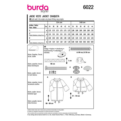 Střih Burda 6022, návod k šití: parka, balonový kabát