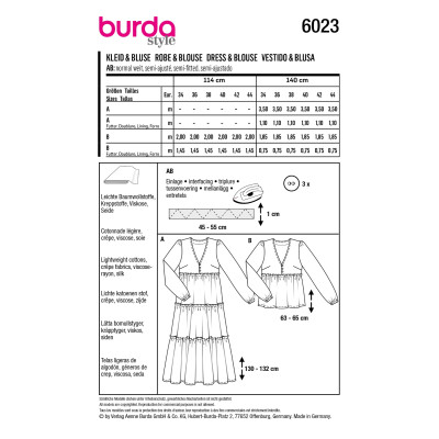 Střih Burda 6023, návod k šití: nabírané maxi šaty, halenka