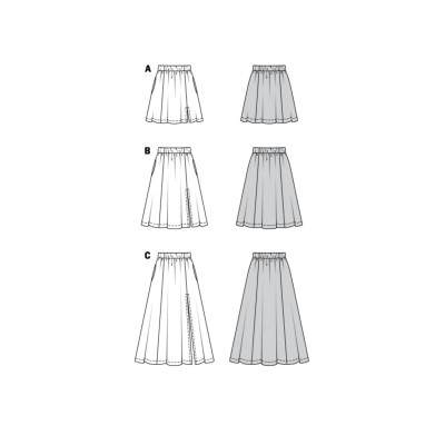 Střih Burda 6027, návod k šití: sukně s gumou v pase, dlouhá sukně