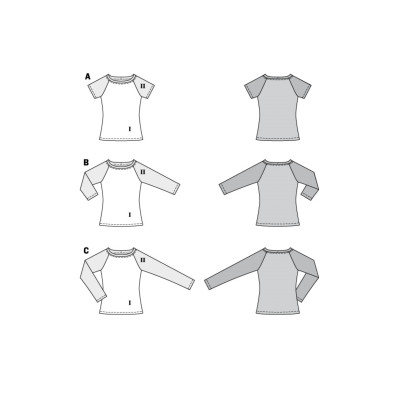 Střih Burda 6028, návod k šití: tričko s kontrastními rukávy