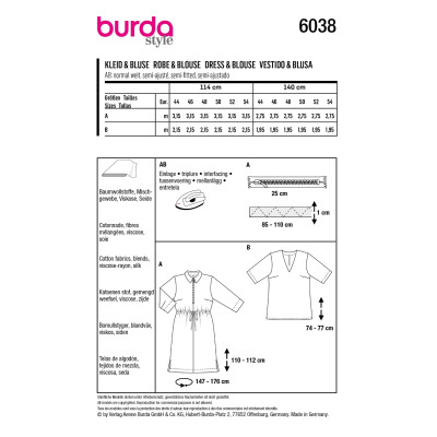 Střih Burda 6038, návod k šití: šaty se stahováním v pase, halenka