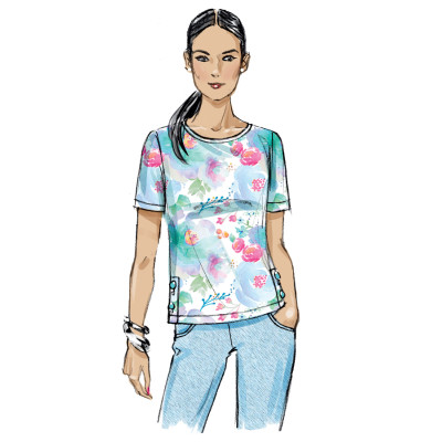 Střih Butterick 6874 tričko s kulatým výstřihem (4 varianty)