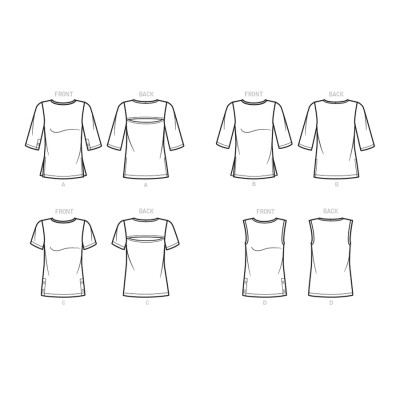 Střih Butterick 6874 tričko s kulatým výstřihem (4 varianty)