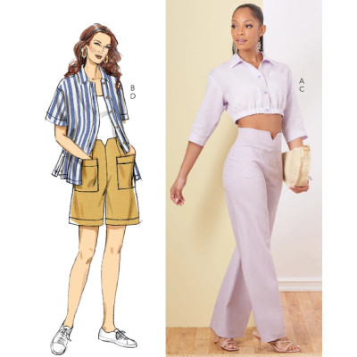 Střih Butterick 6880 košile, kalhoty se širokými nohavicemi, šortky