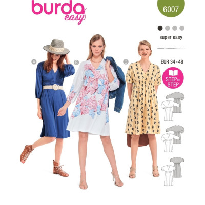 Střih Burda 6007, návod k šití: vzdušné šaty s gumičkou pod prsy