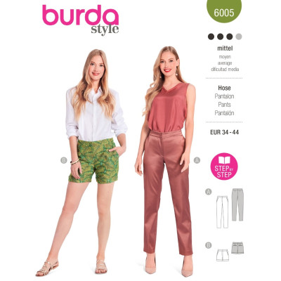 Střih Burda 6005, návod k šití: cigaretové kalhoty, šortky