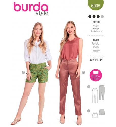Střih Burda 6005, návod k šití: cigaretové kalhoty, šortky