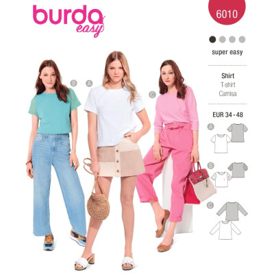 Střih Burda 6010, návod k šití: tričko