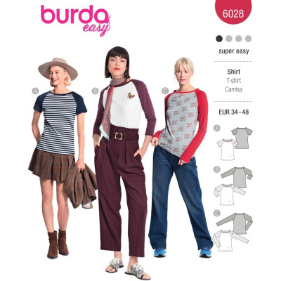 Střih Burda 6028, návod k šití: tričko s kontrastními rukávy