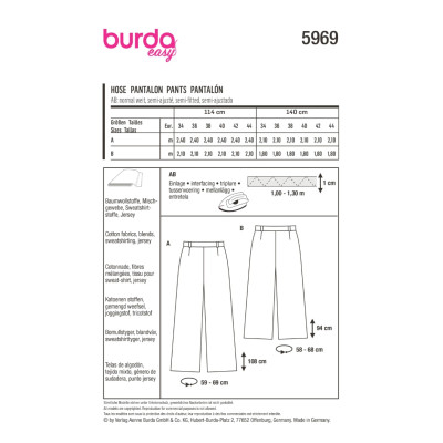 Střih Burda 5969, návod k šití: kalhoty s gumou v pase
