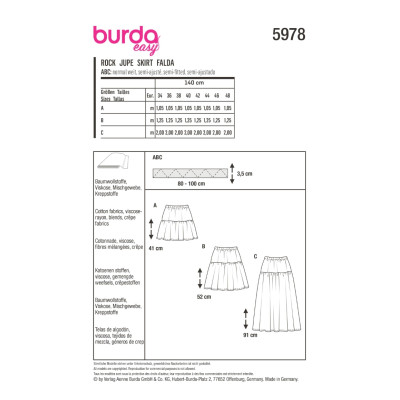 Střih Burda 5978, návod k šití: řasená sukně s gumou v pase, dlouhá sukně