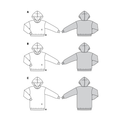 Střih Burda 5979, návod k šití: mikina s kapucí, dlouhá mikina, fleecová mikina
