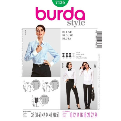 Střih Burda číslo 7136 košile, košile s plastronem